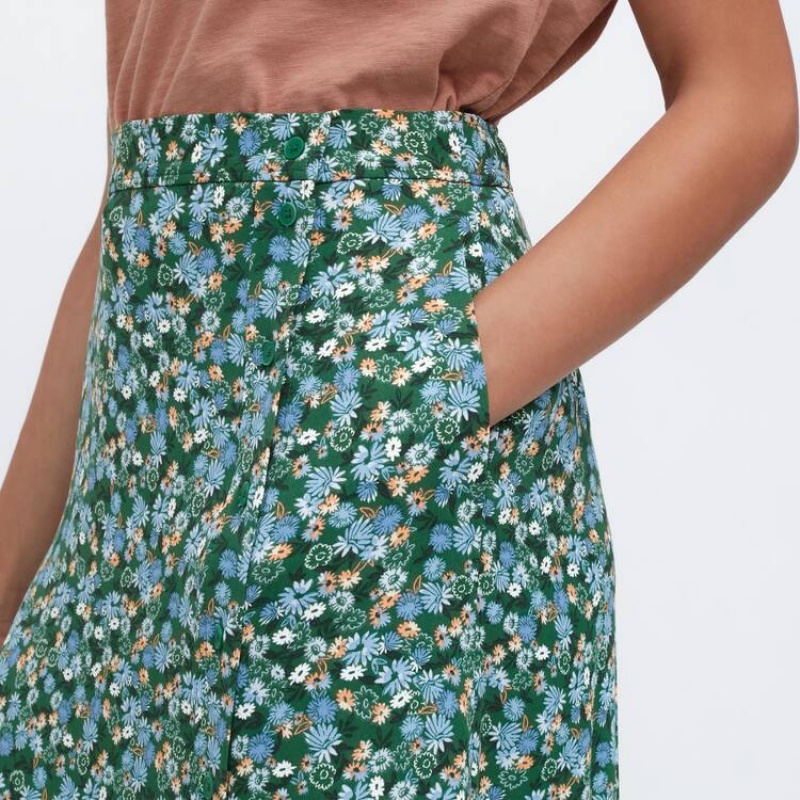 Falda Uniqlo Split Hem Printed Midi Mujer Verde | 4395SBLZH