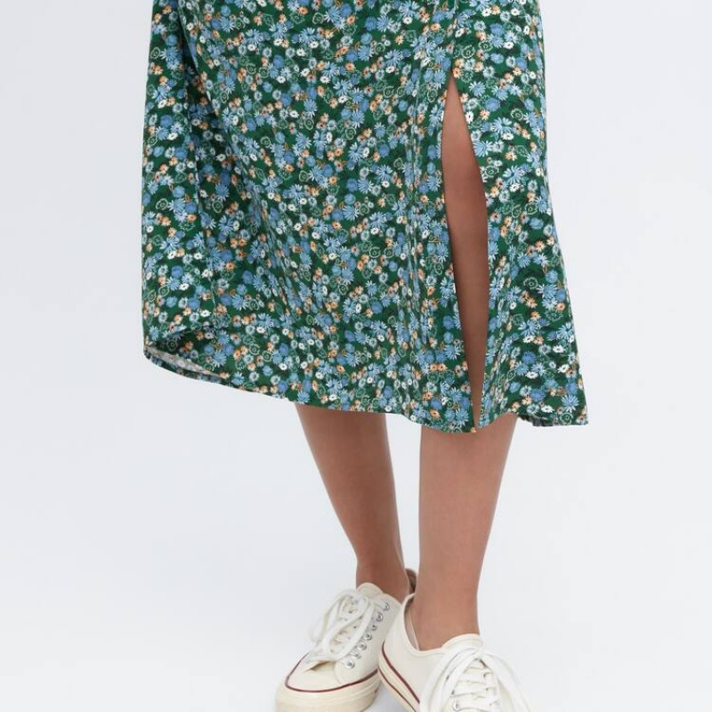 Falda Uniqlo Split Hem Printed Midi Mujer Verde | 4395SBLZH