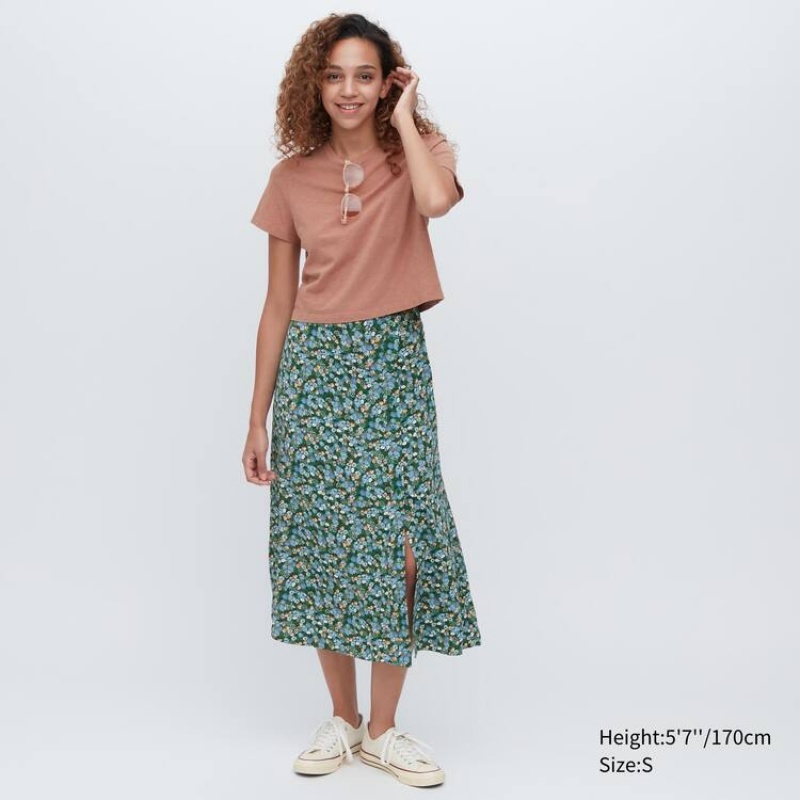 Falda Uniqlo Split Hem Printed Midi Mujer Verde | 4395SBLZH