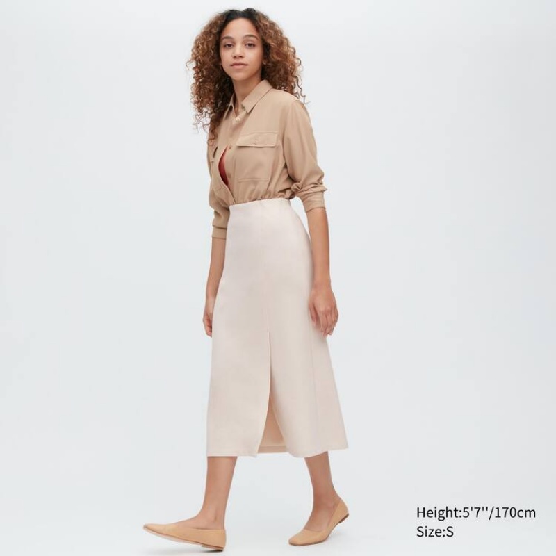 Falda Uniqlo Stretch Double Faced Split Hem Mujer Beige | 2369YZAWP