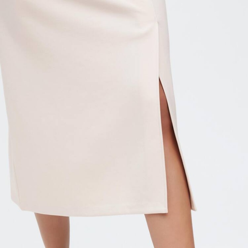 Falda Uniqlo Stretch Double Faced Split Hem Mujer Beige | 2369YZAWP