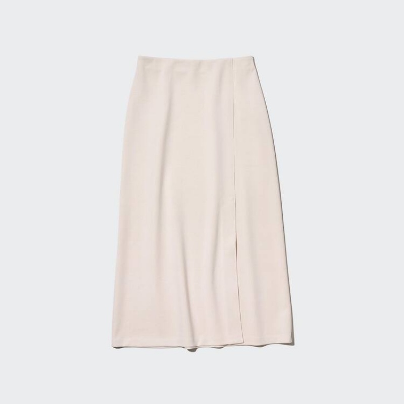 Falda Uniqlo Stretch Double Faced Split Hem Mujer Beige | 2369YZAWP