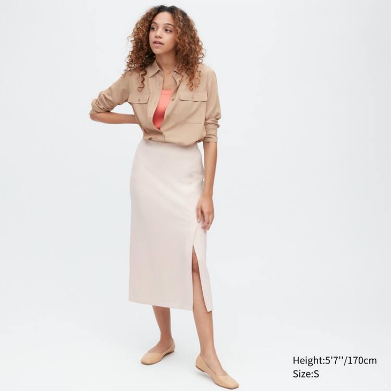 Falda Uniqlo Stretch Double Faced Split Hem Mujer Beige | 2369YZAWP