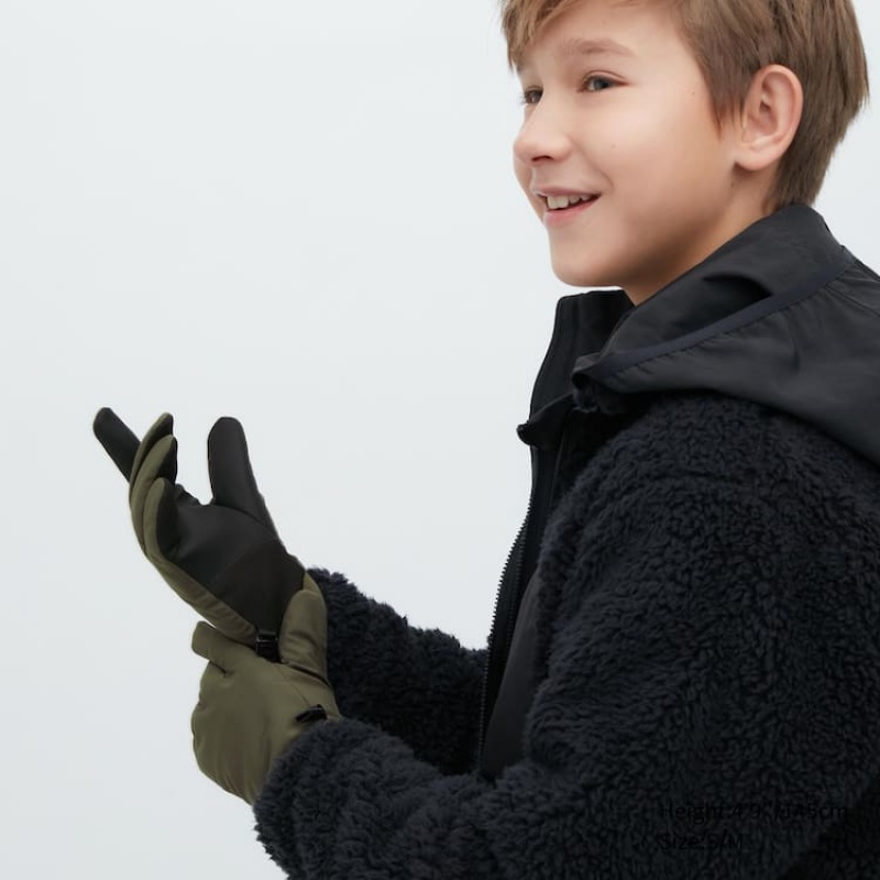 Guantes Uniqlo Heattech Forro Touchscreen Thermal Gloves Niños Verde Oliva | 2936ZAQHT