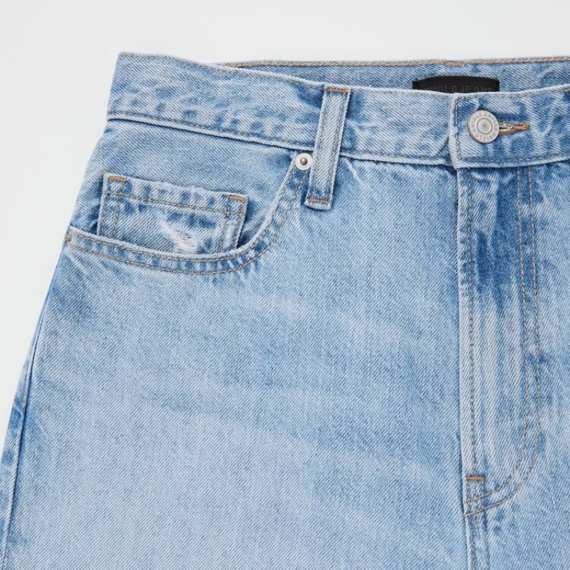 Jeans Uniqlo High Rise Directo Leg Distressed Mujer Azules | 7184FVAKL