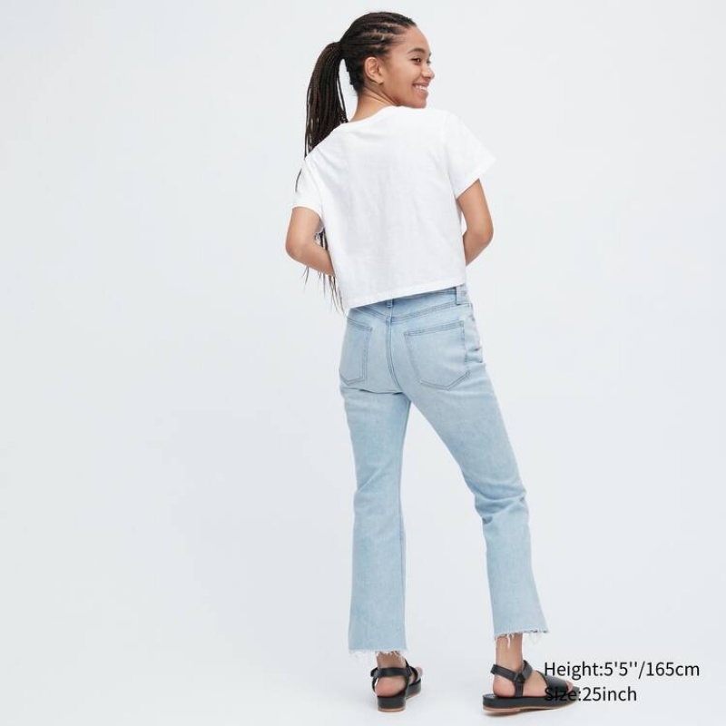 Jeans Uniqlo Kick Flared Cut-off Mujer Azules | 9485TUZJW