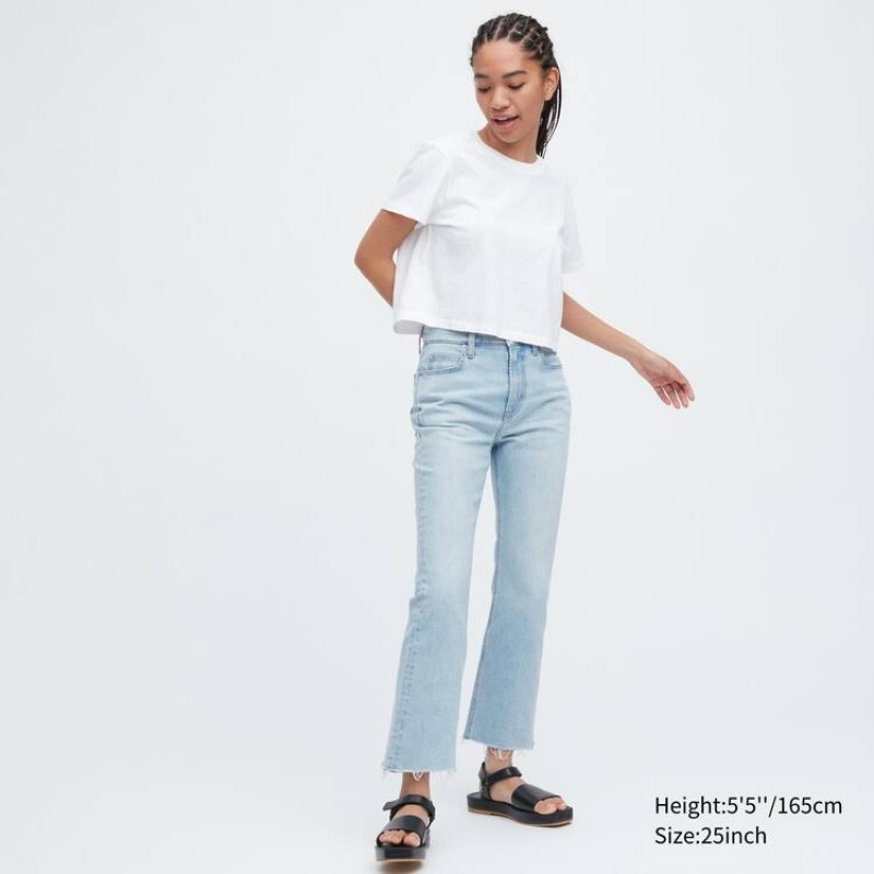 Jeans Uniqlo Kick Flared Cut-off Mujer Azules | 9485TUZJW