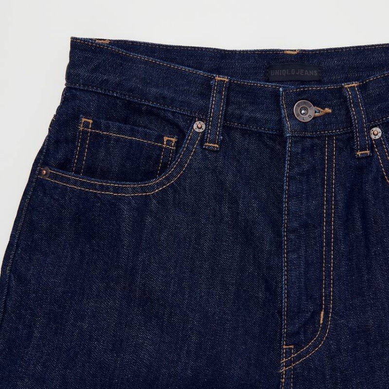 Jeans Uniqlo Peg High Rise Ankle Length (Long) (2021 Season) Mujer Azul Marino | 7809LRTZQ