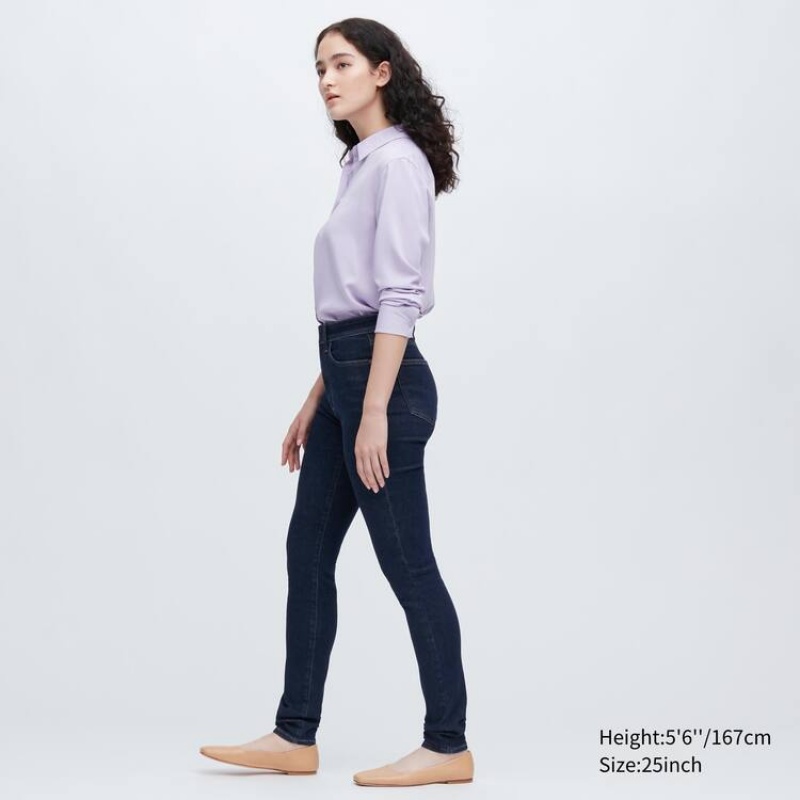 Jeans Uniqlo Ultra Stretch High Rise Flaco Fit Mujer Azul Marino | 2483FXVDO