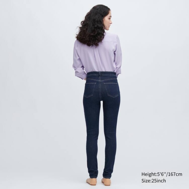 Jeans Uniqlo Ultra Stretch High Rise Flaco Fit Mujer Azul Marino | 2483FXVDO