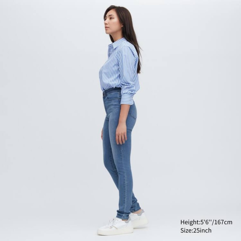 Jeans Uniqlo Ultra Stretch High Rise Flaco Fit Mujer Azules | 7320ULYJB