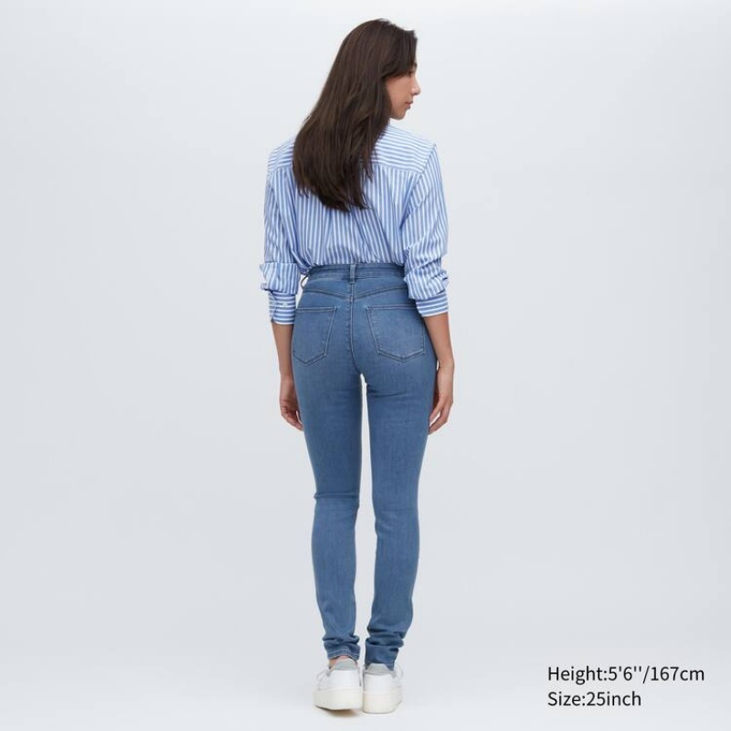 Jeans Uniqlo Ultra Stretch High Rise Flaco Fit Mujer Azules | 7320ULYJB