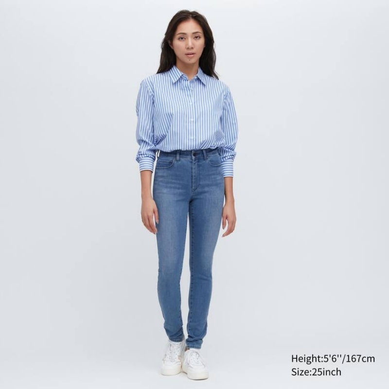 Jeans Uniqlo Ultra Stretch High Rise Flaco Fit Mujer Azules | 7320ULYJB