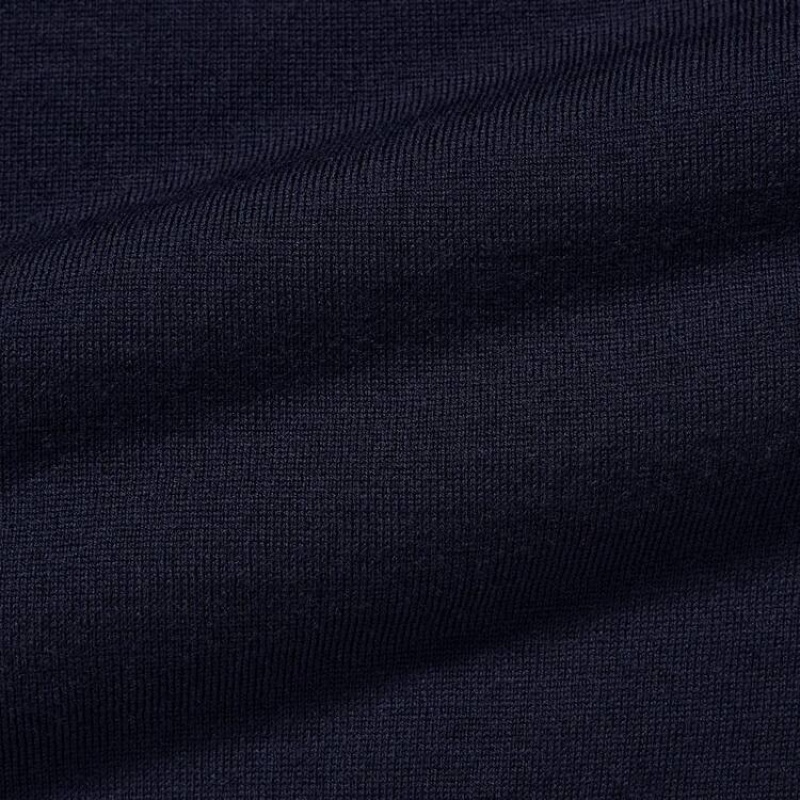 Jerséis Uniqlo 100% Extra Fine Merino Collar Hombre Azul Marino | 4613ZNISM