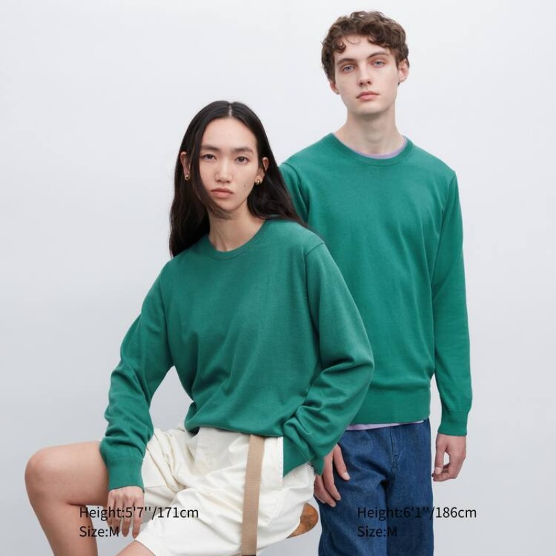 Jerséis Uniqlo Algodon Washable Crew Neck Hombre Verde | 5709WDUAQ