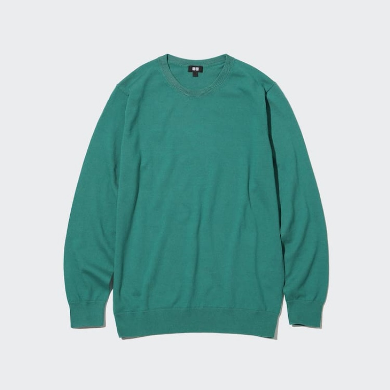 Jerséis Uniqlo Algodon Washable Crew Neck Hombre Verde | 5709WDUAQ