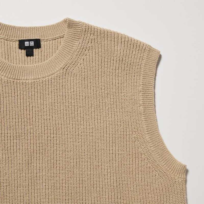 Jerséis Uniqlo Middle Gauge De Punto Crew Neck Hombre Beige | 4327EYDUL