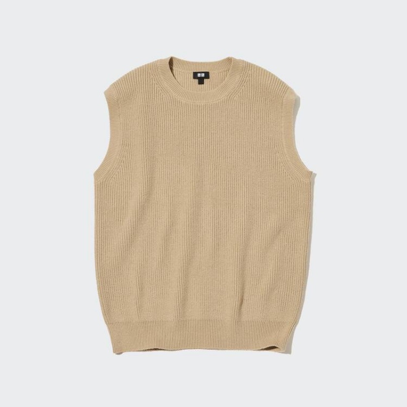 Jerséis Uniqlo Middle Gauge De Punto Crew Neck Hombre Beige | 4327EYDUL