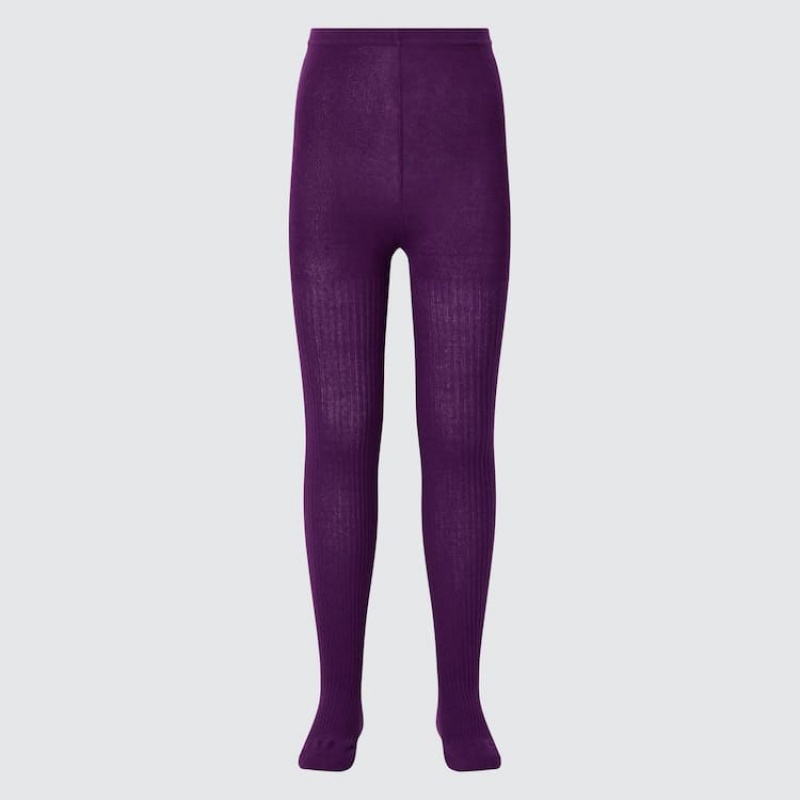 Leggins Uniqlo Acanalado Tights Niños Moradas | 9874EHCYP