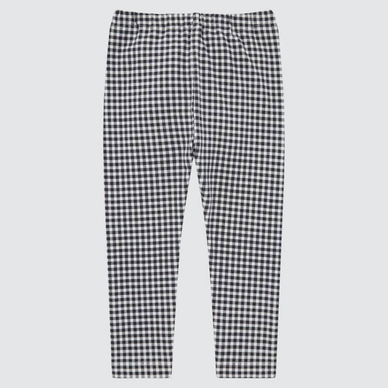 Leggins Uniqlo Algodon Checked (2021 Season) Bebe Negras | 8427MOZTU