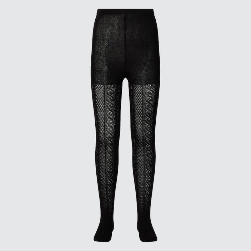 Leggins Uniqlo Cable Knit Tights Niños Negras | 9417PIYDU