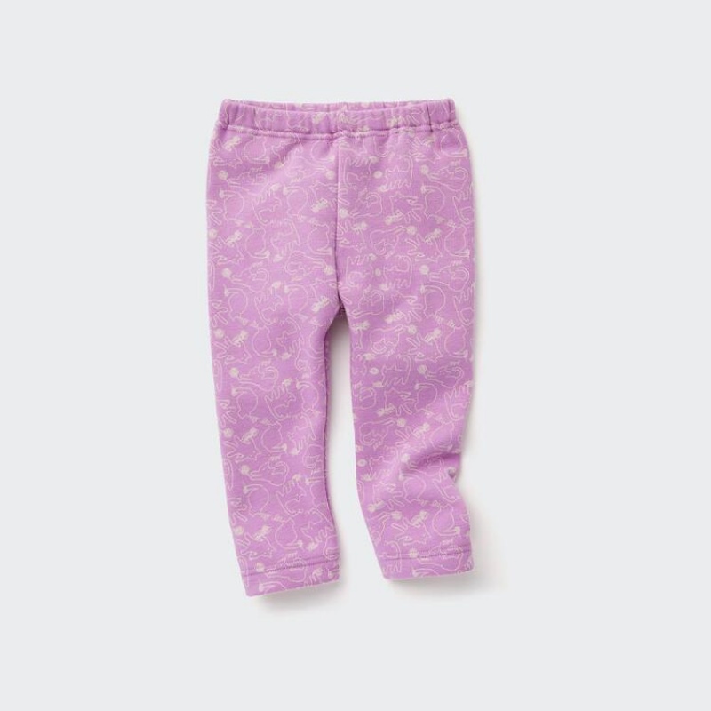 Leggins Uniqlo Fleece Cat Print Bebe Rosas | 6451JBKEQ