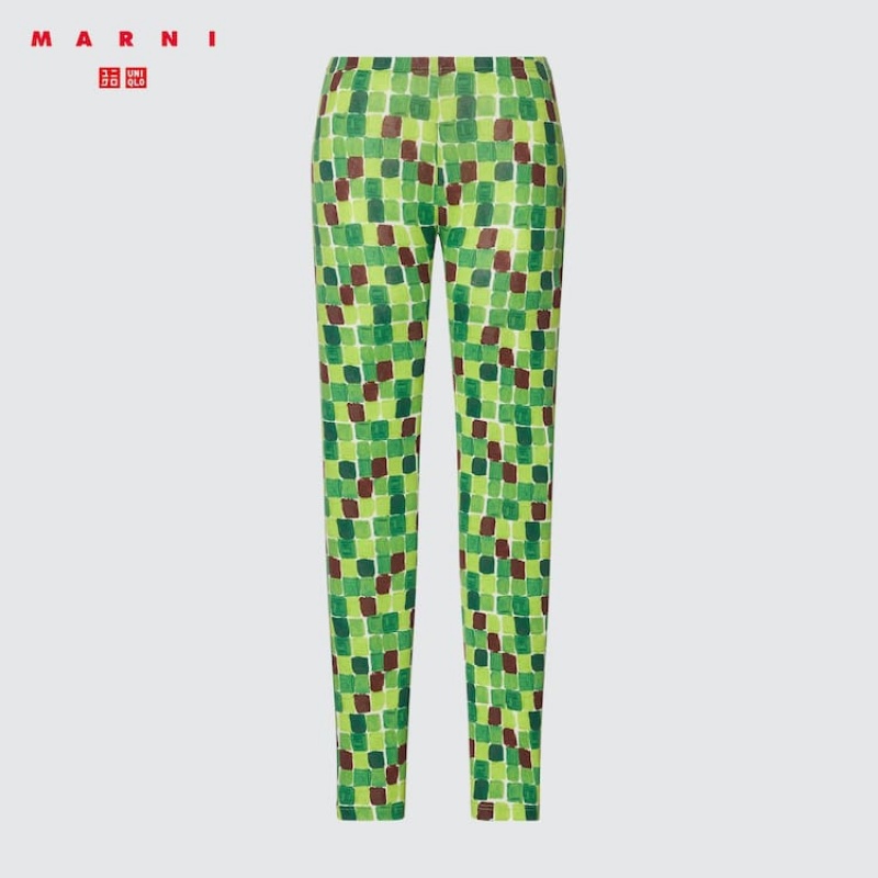 Leggins Uniqlo Marni Heattech Printed Thermal Mujer Verde | 6792WBCYP