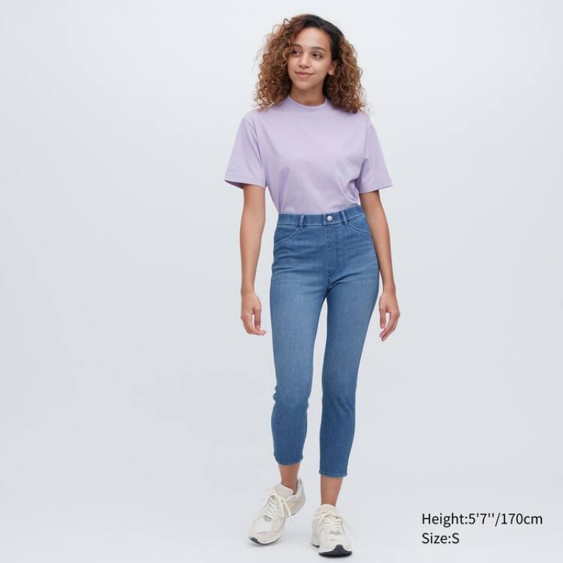 Leggins Uniqlo Ultra Stretch High Rise Cropped Mujer Azules | 7241EPHKU