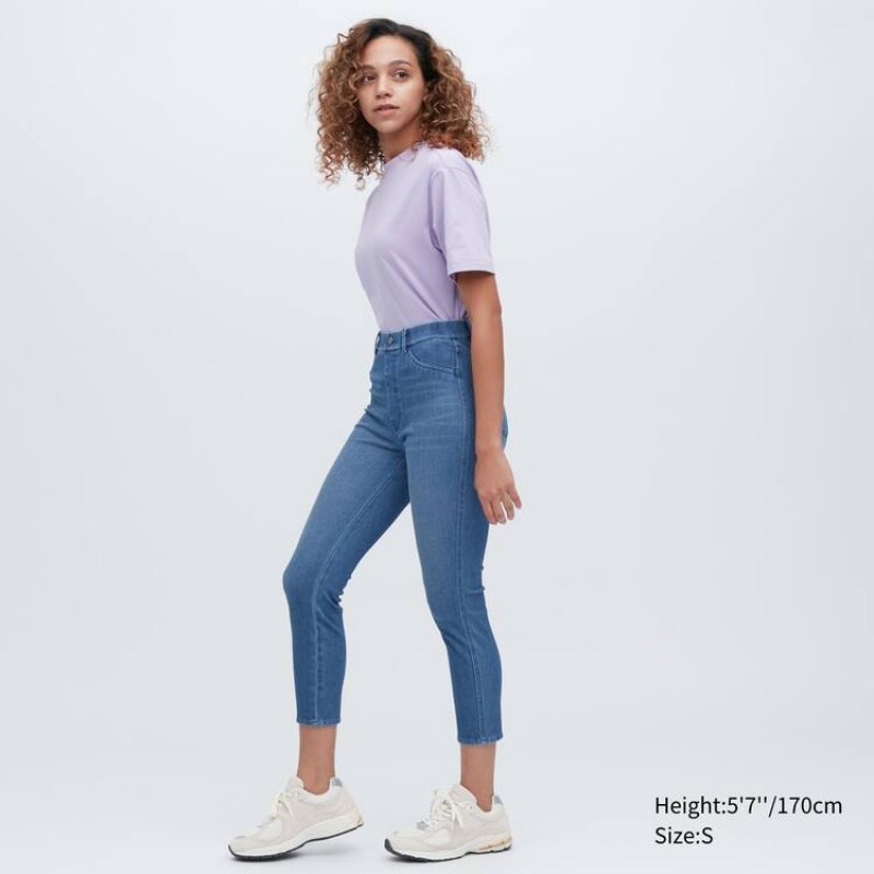 Leggins Uniqlo Ultra Stretch High Rise Cropped Mujer Azules | 7241EPHKU