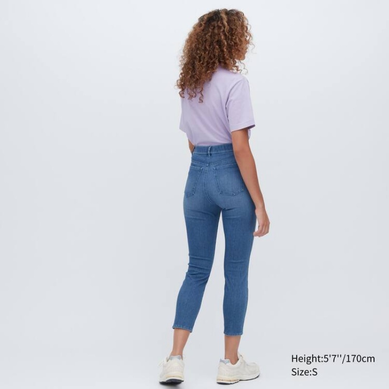 Leggins Uniqlo Ultra Stretch High Rise Cropped Mujer Azules | 7241EPHKU