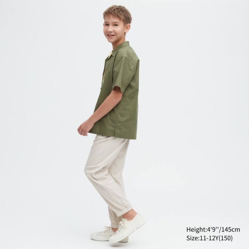 Pantalones Jogger Uniqlo Linen Blend Relaxed Fit Niños Beige | 3684IPBNS