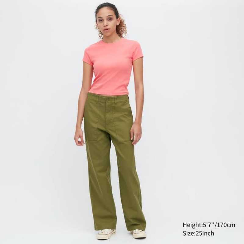 Pantalones Uniqlo Anchos Leg Baker Mujer Verde Oliva | 9243BVPWD