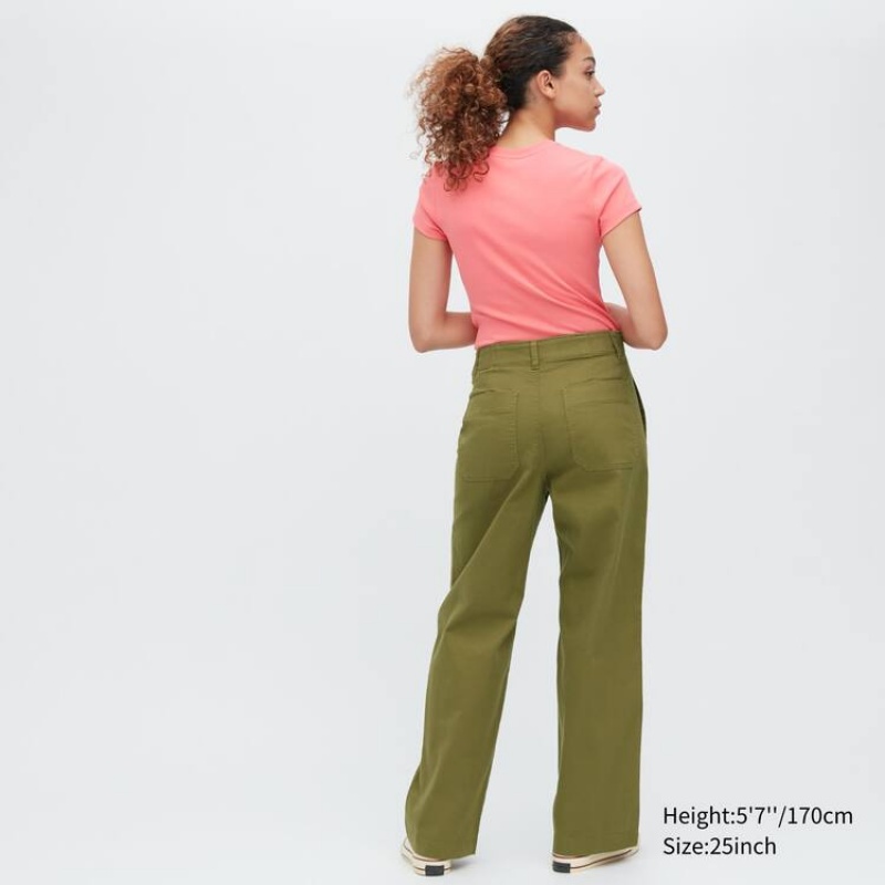 Pantalones Uniqlo Anchos Leg Baker Mujer Verde Oliva | 9243BVPWD