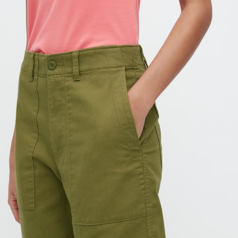 Pantalones Uniqlo Anchos Leg Baker Mujer Verde Oliva | 9243BVPWD