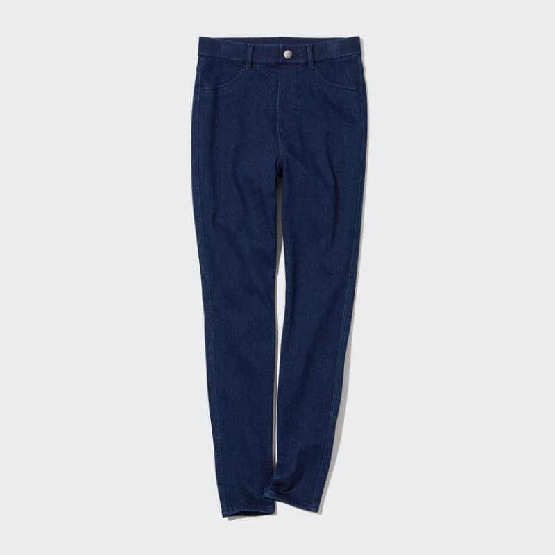 Pantalones Uniqlo Heattech Ultra Stretch High Rise Denim Thermal Mujer Azules | 2890FGMHV