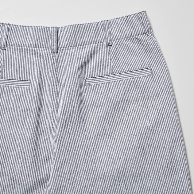 Pantalones Uniqlo Linen Algodon Blend A Rayas Tapered Mujer Azules | 0765SYALC