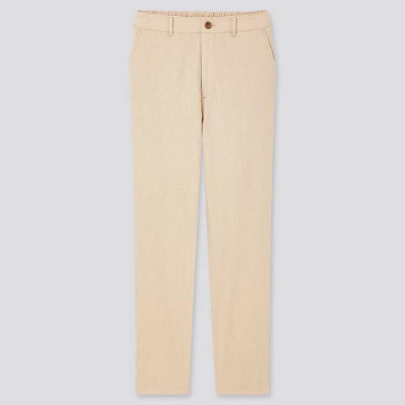 Pantalones Uniqlo Linen Algodon Blend Tapered (2020 Season) Mujer Beige | 6143LUCID