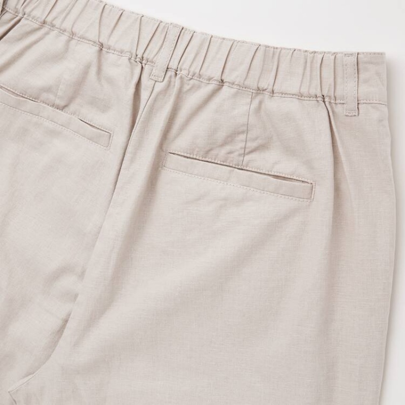 Pantalones Uniqlo Linen Algodon Blend Tapered (2021 Season) Mujer Beige | 2791IZGXW