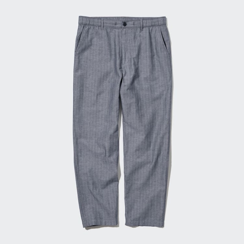 Pantalones Uniqlo Linen Blend A Rayas Relaxed Fit Hombre Azules | 6217UENXA