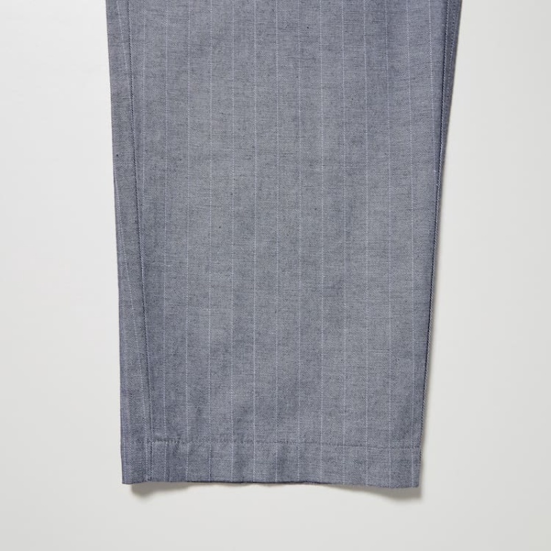 Pantalones Uniqlo Linen Blend A Rayas Relaxed Fit Hombre Azules | 6217UENXA