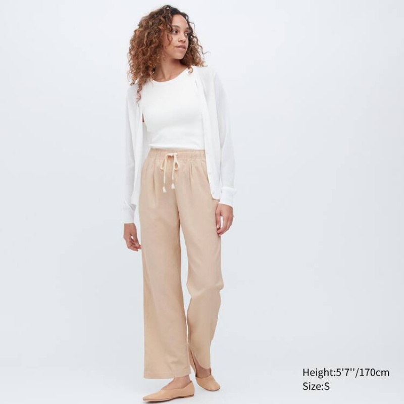 Pantalones Uniqlo Linen Blend Easy Mujer Beige | 5216KSRJH