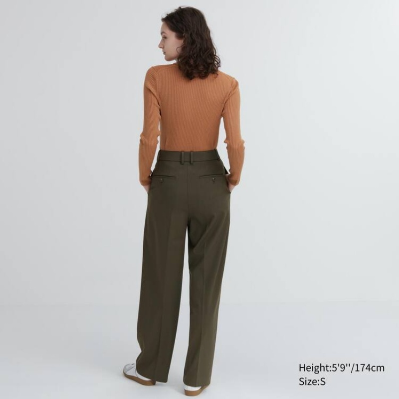 Pantalones Uniqlo Plisado Anchos Mujer Gris | 8230YGHPE