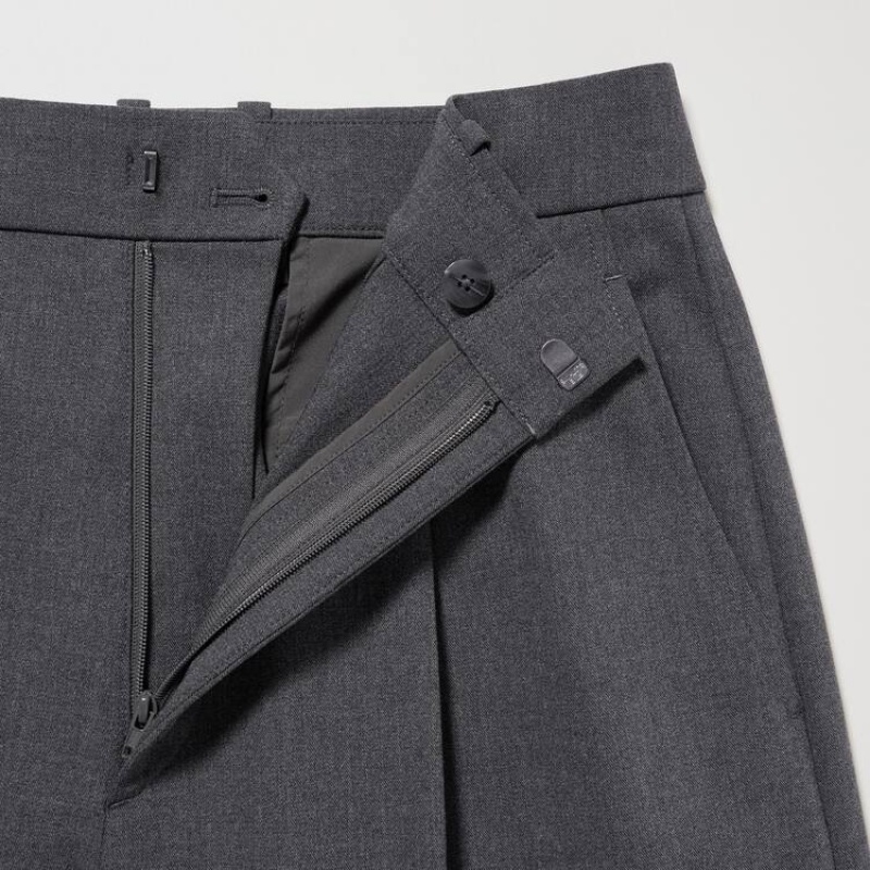 Pantalones Uniqlo Plisado Anchos Mujer Gris | 8230YGHPE