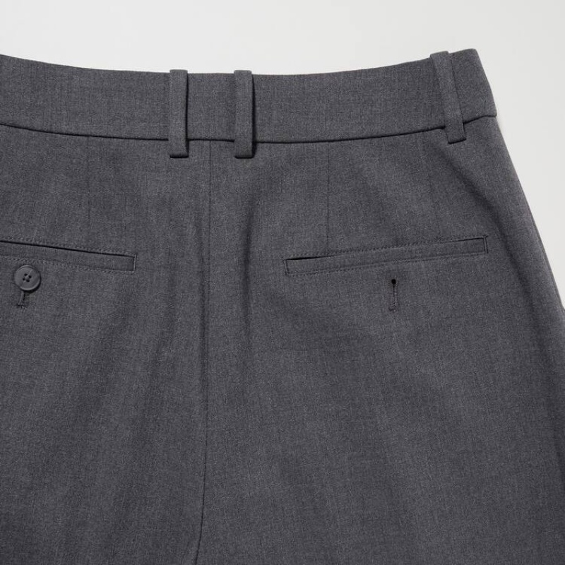 Pantalones Uniqlo Plisado Anchos Mujer Gris | 8230YGHPE