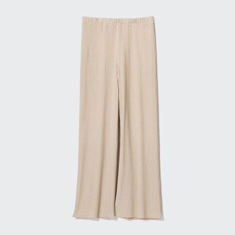 Pantalones Uniqlo Plisado Directo Leg Easy Mujer Beige | 5408VJXDO