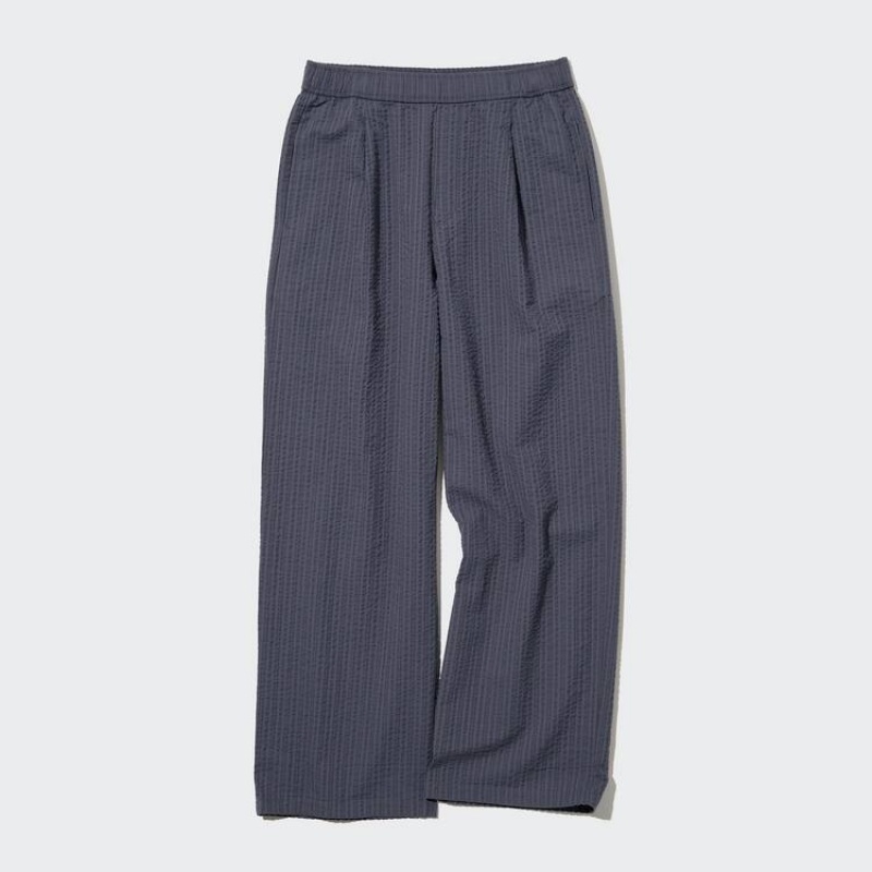 Pantalones Uniqlo Seersucker Easy Mujer Gris Oscuro | 6950UOJZS