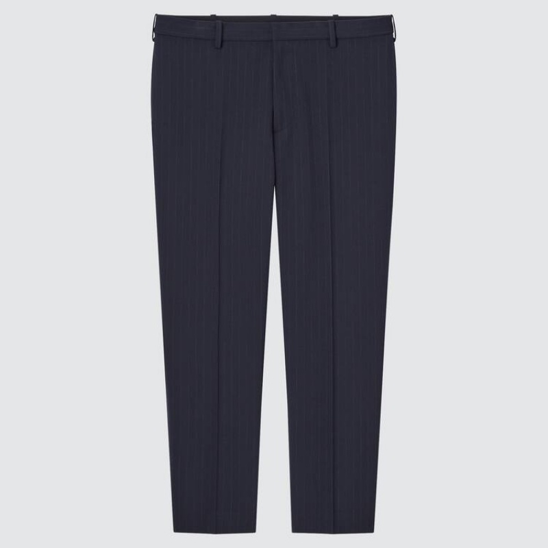 Pantalones Uniqlo Smart A Rayas Ankle Length Hombre Azules | 8640DZNIK