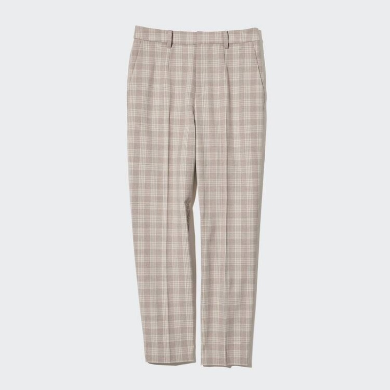 Pantalones Uniqlo Smart Checked Ankle Length Mujer Beige | 4906GCDXB