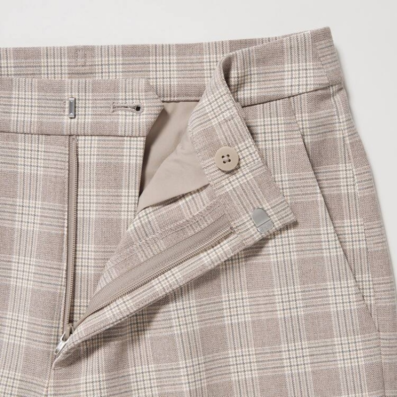 Pantalones Uniqlo Smart Checked Ankle Length Mujer Beige | 4906GCDXB