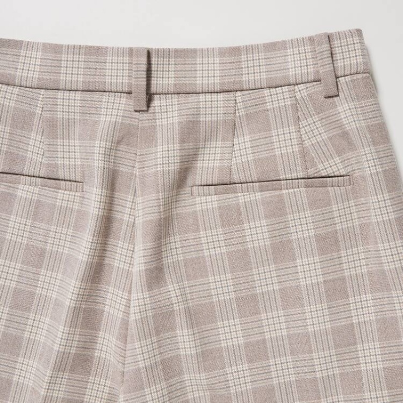 Pantalones Uniqlo Smart Checked Ankle Length Mujer Beige | 4906GCDXB